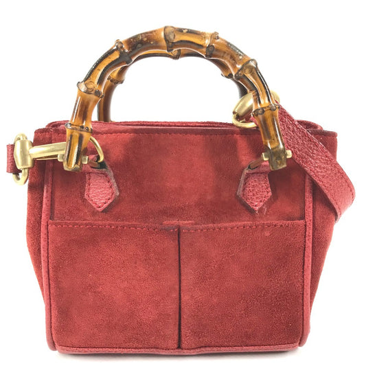 GUCCI 007 1793 0236 vintage Bamboo Mini 2-Way Bag Bag Shoulder Bag Hand Bag Leather / suede Red Used