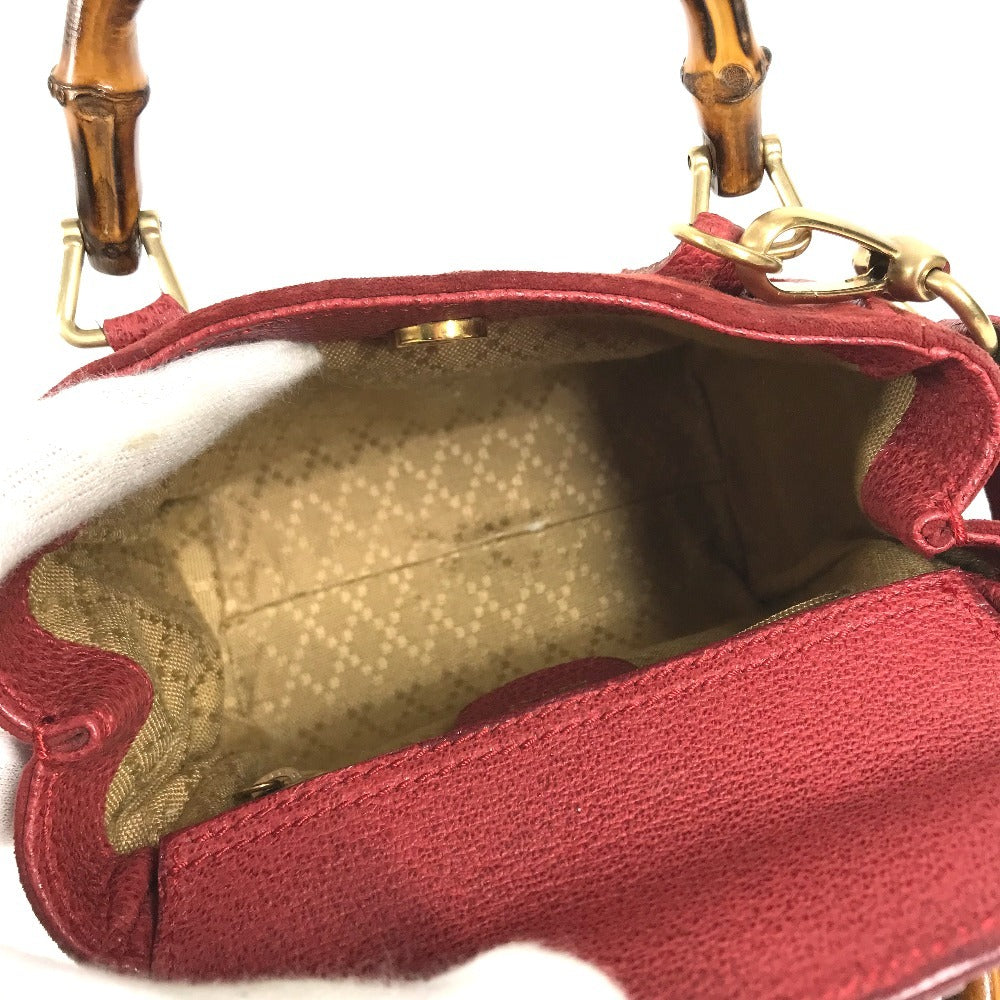 GUCCI 007 1793 0236 vintage Bamboo Mini 2-Way Bag Bag Shoulder Bag Hand Bag Leather / suede Red Used