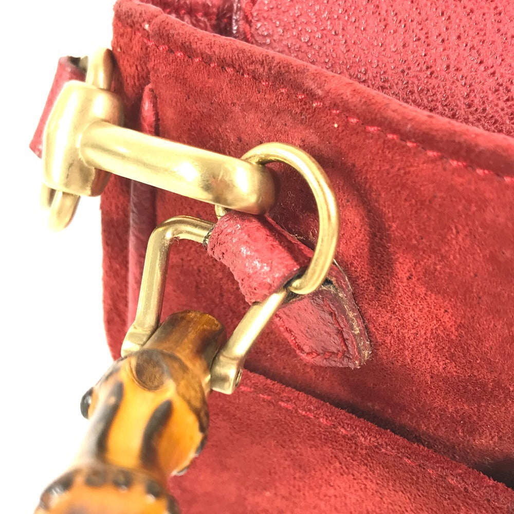 GUCCI 007 1793 0236 vintage Bamboo Mini 2-Way Bag Bag Shoulder Bag Hand Bag Leather / suede Red Used