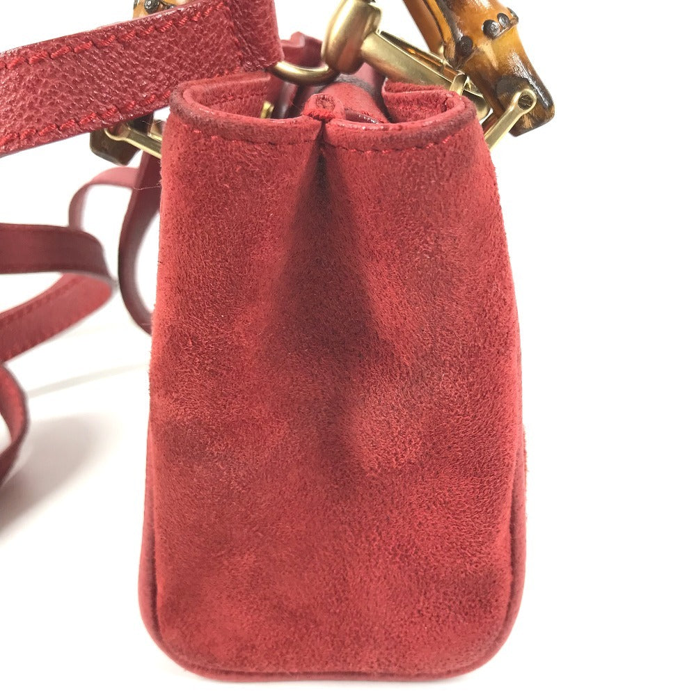 GUCCI 007 1793 0236 vintage Bamboo Mini 2-Way Bag Bag Shoulder Bag Hand Bag Leather / suede Red Used