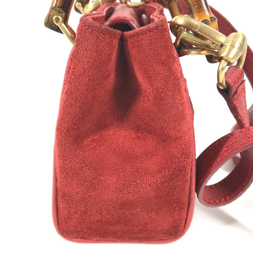 GUCCI 007 1793 0236 vintage Bamboo Mini 2-Way Bag Bag Shoulder Bag Hand Bag Leather / suede Red Used