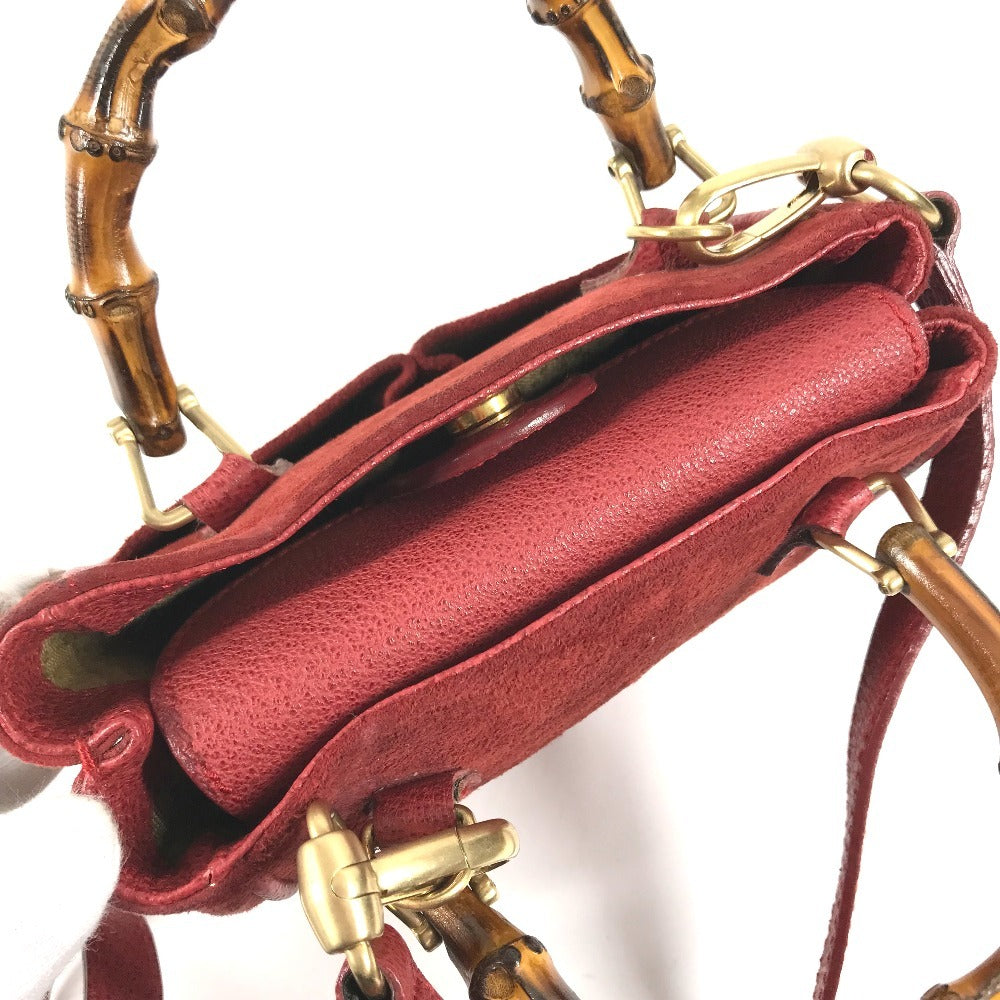 GUCCI 007 1793 0236 vintage Bamboo Mini 2-Way Bag Bag Shoulder Bag Hand Bag Leather / suede Red Used