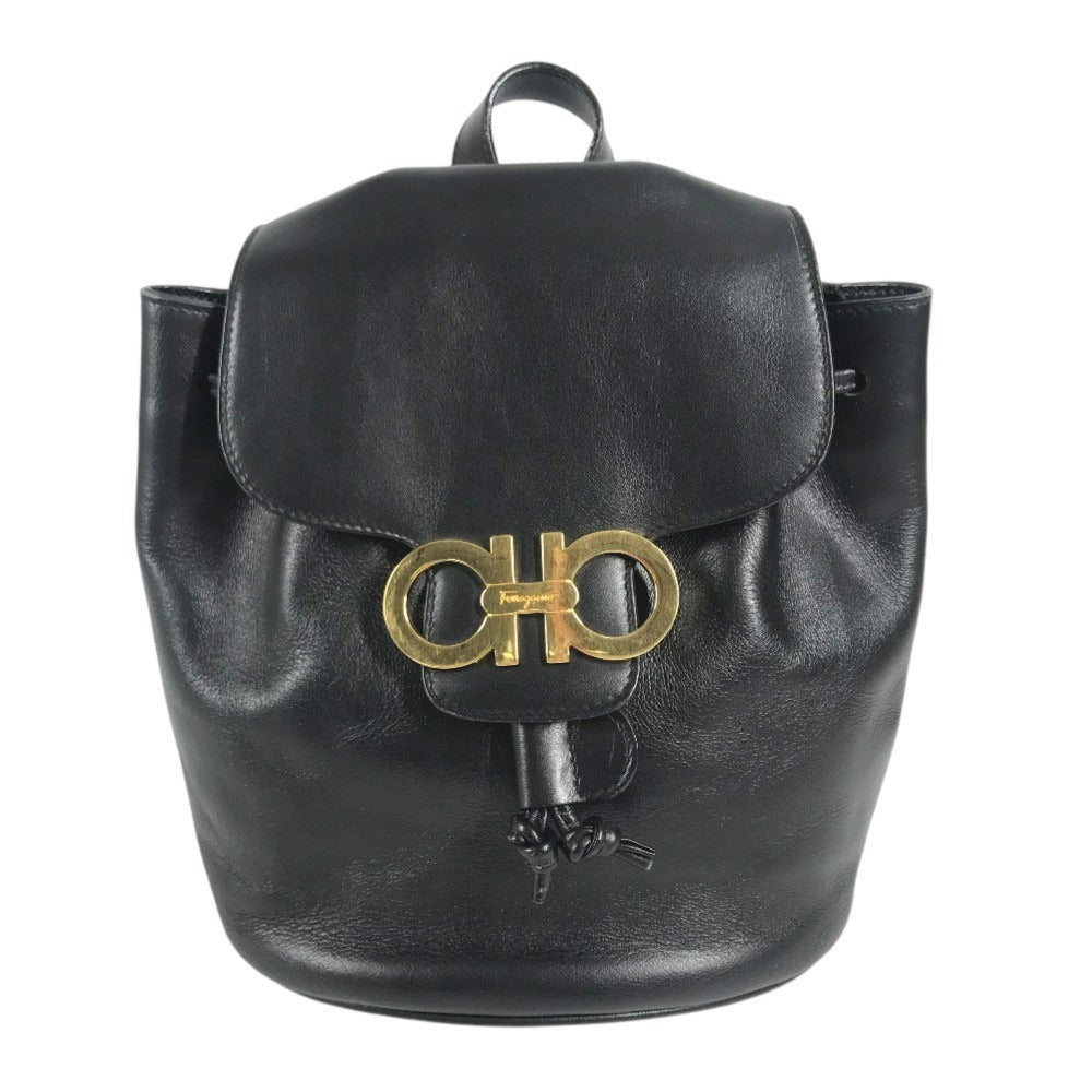Salvatore Ferragamo Gancini Logo Mini Backpack bag backpack Backpack Leather Black/Gold Used