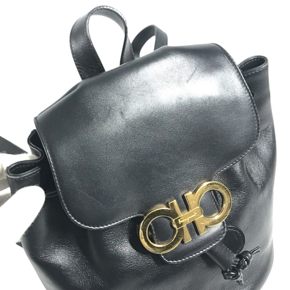 Salvatore Ferragamo Gancini Logo Mini Backpack bag backpack Backpack Leather Black/Gold Used