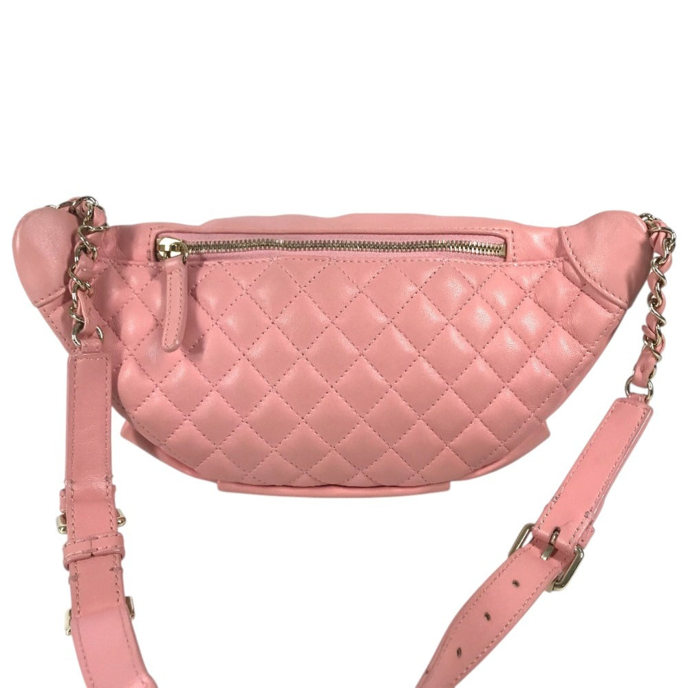 CHANEL Chain Belt Bag Waist Pouch CC CC Mark Bag Cross Quilted Matelasse body bag Leather pink/GoldHardware Used