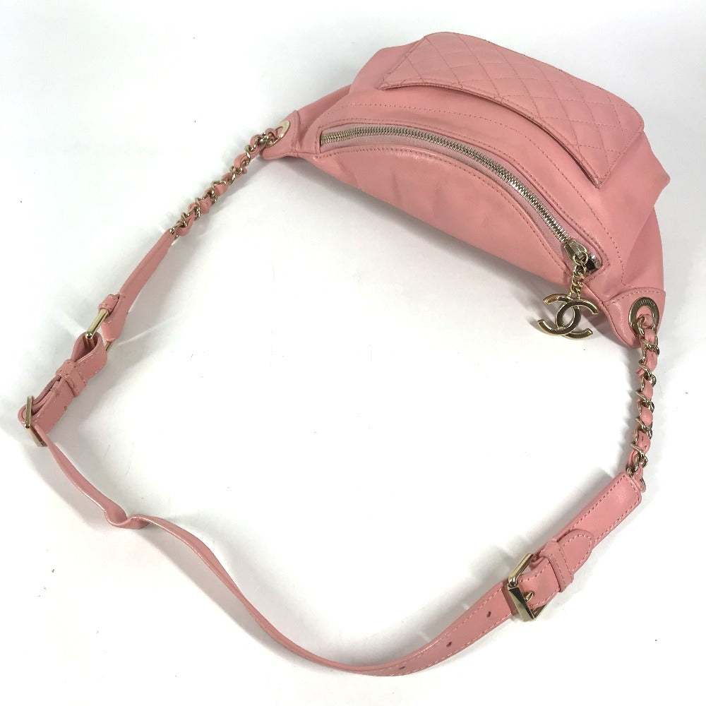 CHANEL Chain Belt Bag Waist Pouch CC CC Mark Bag Cross Quilted Matelasse body bag Leather pink/GoldHardware Used