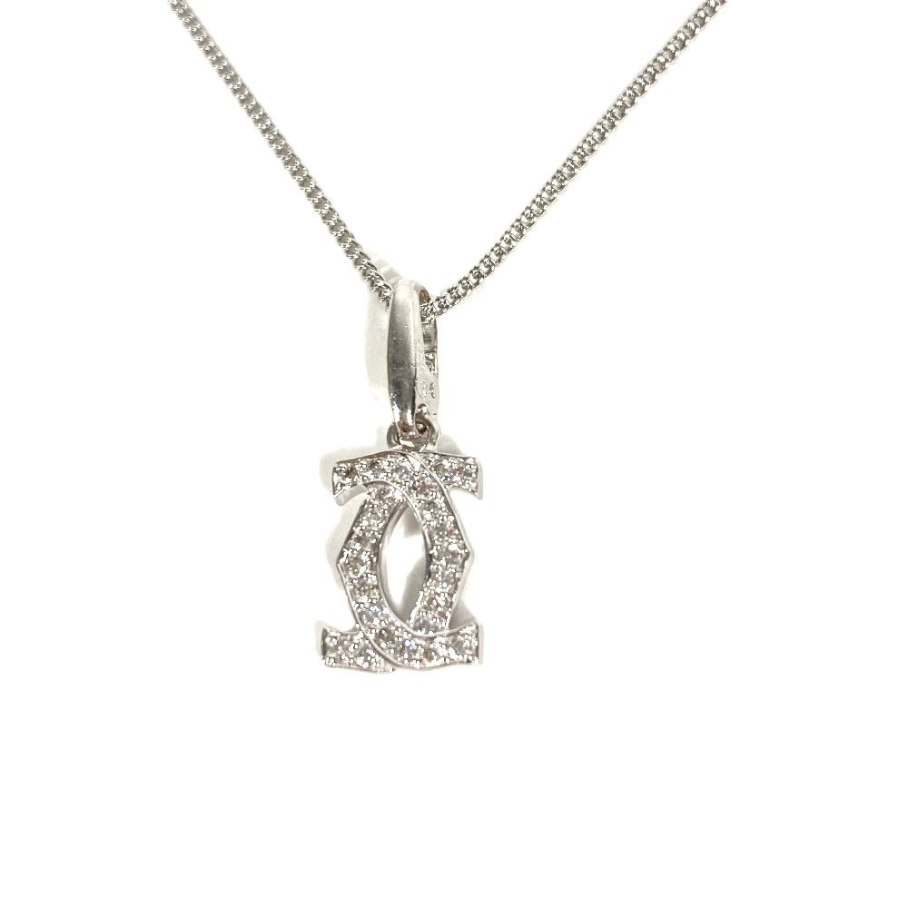 CARTIER K18 Gold 18K 2C Logo Charm Pendant Top Necklace Accessories Chain Necklace Jewelry Diamond charm WG750 Silver Used