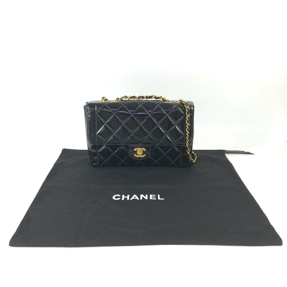CHANEL vintage Matelasse Quilted CC CC Mark Logo Bag Double Chain Chain Bag Flap Shoulder Bag Patent Leather Black/GoldHardware Used