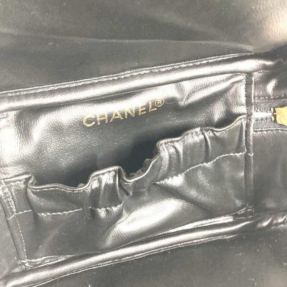 CHANEL CC CC Mark logo vintage Picorole vanity bag Makeup box Hand Bag Leather Black Used