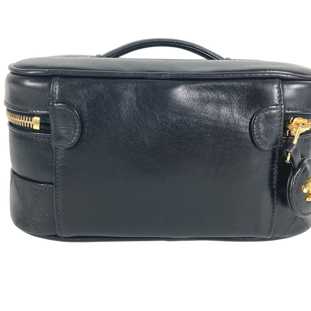 CHANEL CC CC Mark logo vintage Picorole vanity bag Makeup box Hand Bag Leather Black Used