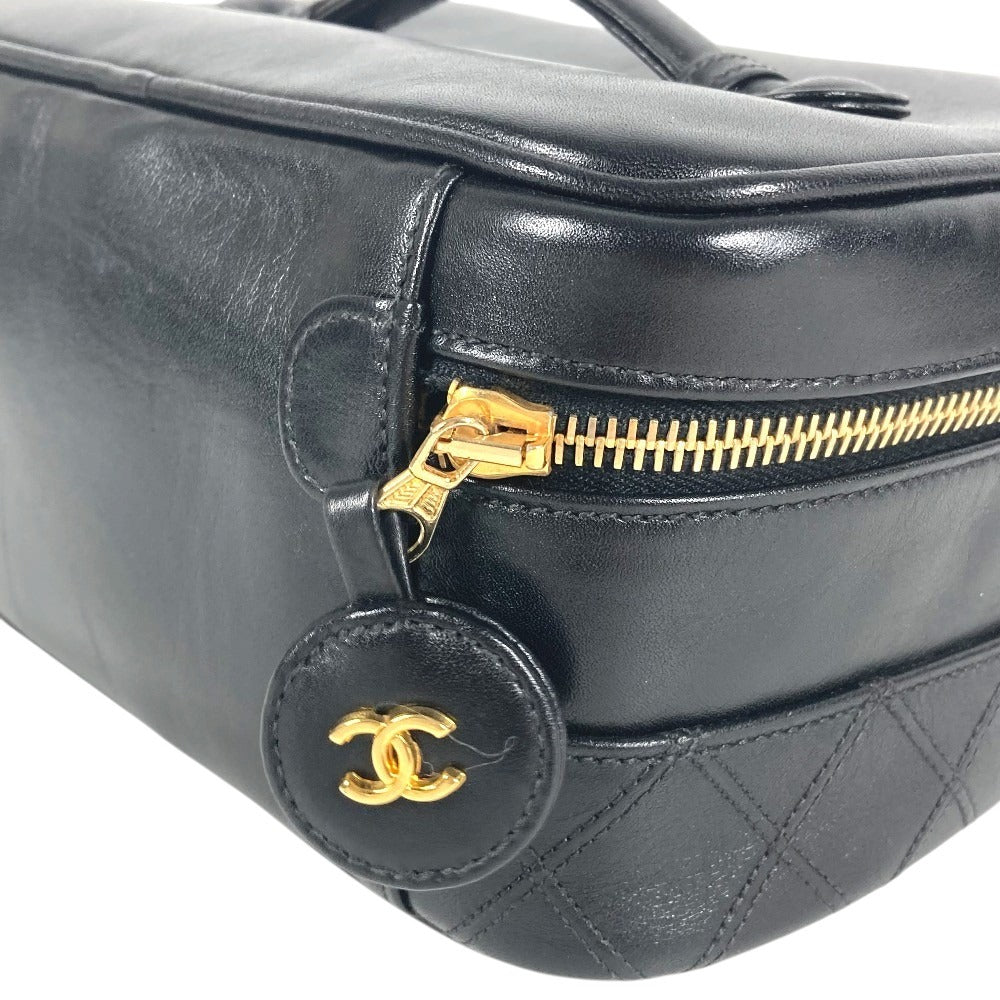 CHANEL CC CC Mark logo vintage Picorole vanity bag Makeup box Hand Bag Leather Black Used
