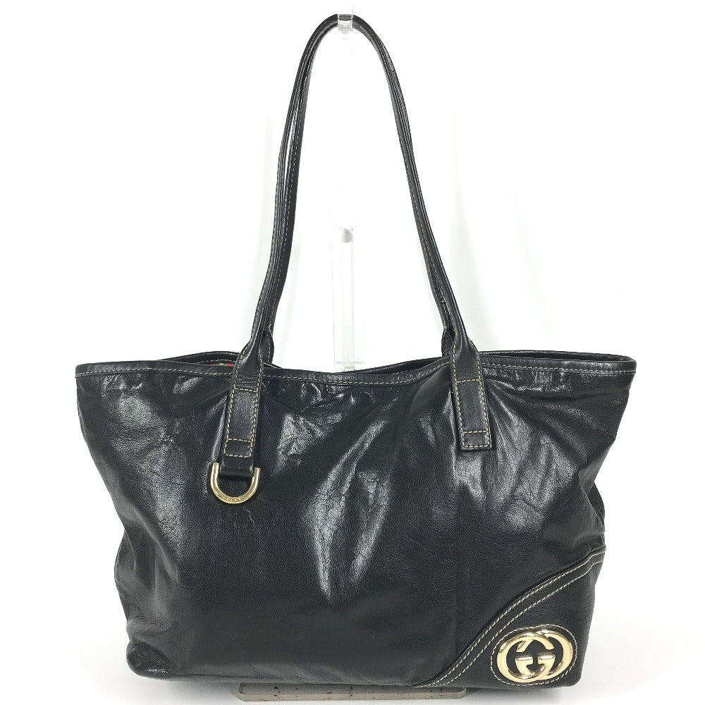 GUCCI 169946 New Brit GG Logo Bag Shoulder Bag Tote Bag Shoulder Bag Leather Black Used
