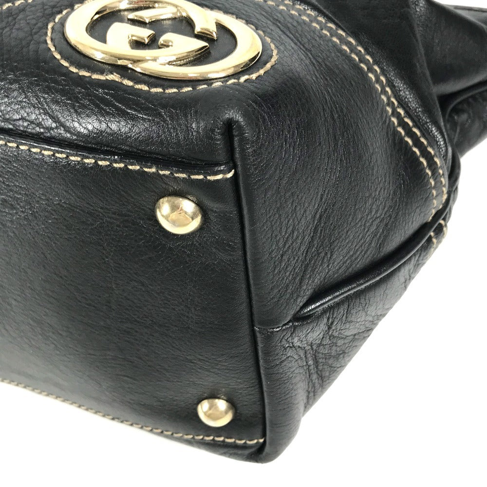 GUCCI 169946 New Brit GG Logo Bag Shoulder Bag Tote Bag Shoulder Bag Leather Black Used