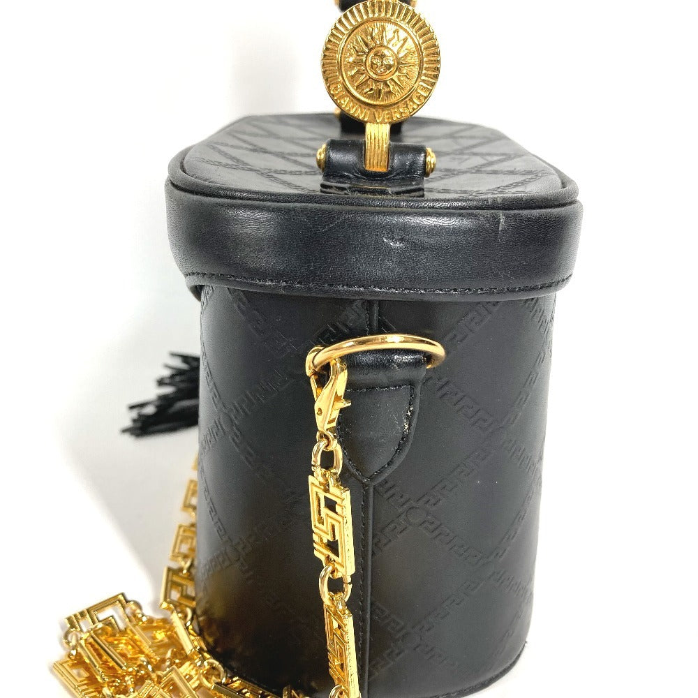 VERSACE vintage Sunburst Logo Vanity Bag Crossbody bag, handbag, fringe, tassel Shoulder Bag Leather Black/Gold Used