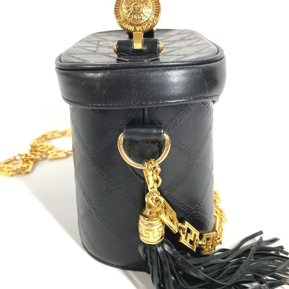 VERSACE vintage Sunburst Logo Vanity Bag Crossbody bag, handbag, fringe, tassel Shoulder Bag Leather Black/Gold Used