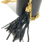 VERSACE vintage Sunburst Logo Vanity Bag Crossbody bag, handbag, fringe, tassel Shoulder Bag Leather Black/Gold Used