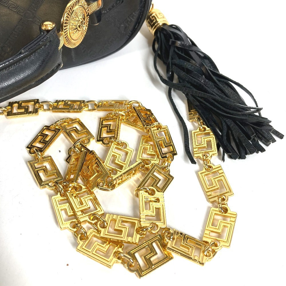 VERSACE vintage Sunburst Logo Vanity Bag Crossbody bag, handbag, fringe, tassel Shoulder Bag Leather Black/Gold Used