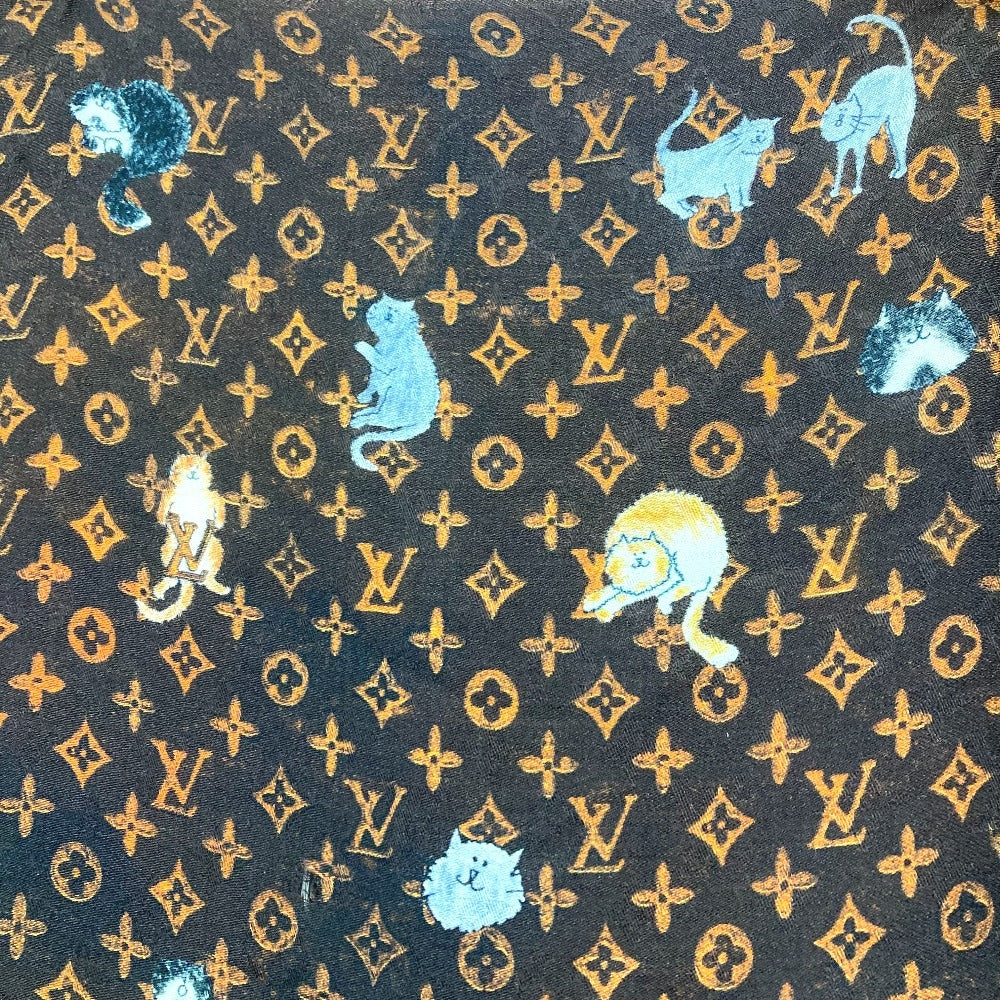 LOUIS VUITTON MP2265 大判 スカーフ エトール キャットグラム ネコ 猫 フリンジ ショール ストール ウール レディース ブラウン