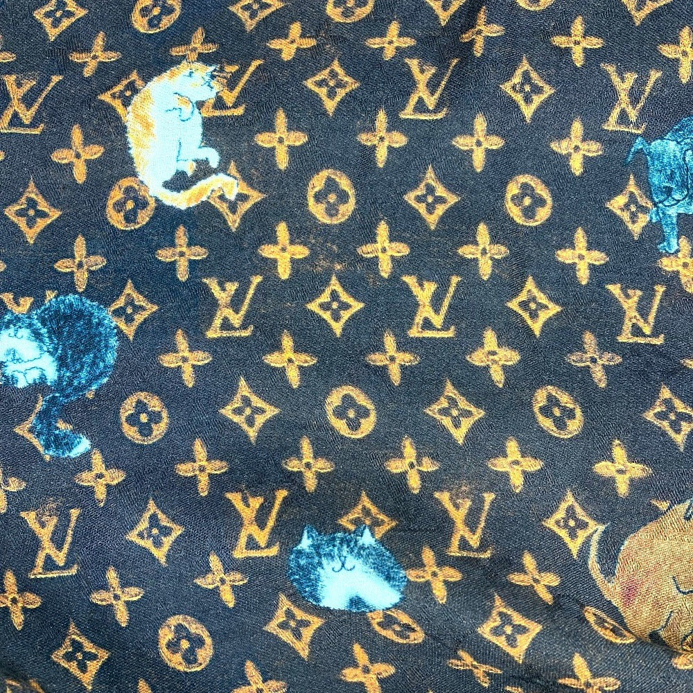 LOUIS VUITTON MP2265 大判 スカーフ エトール キャットグラム ネコ 猫 フリンジ ショール ストール ウール レディース ブラウン