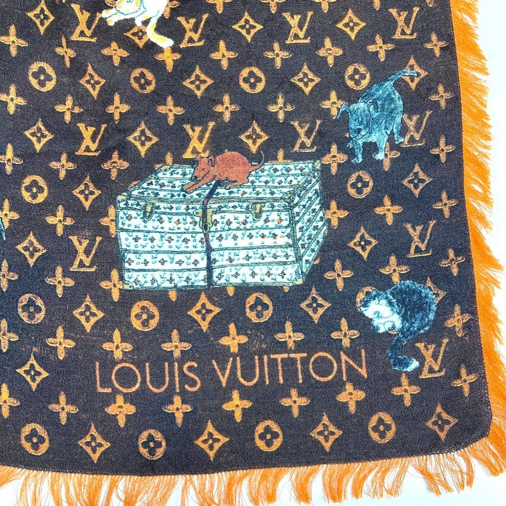 LOUIS VUITTON MP2265 大判 スカーフ エトール キャットグラム ネコ 猫 フリンジ ショール ストール ウール レディース ブラウン