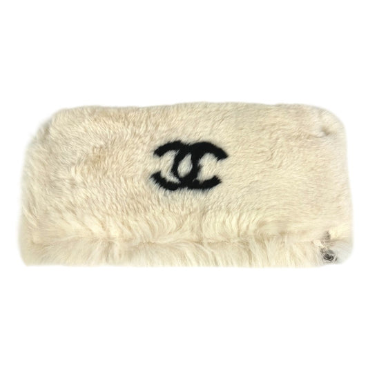 CHANEL ヴィンテージ CC ココマーク ロゴ ファー ラビット アクセサリー バングル ブレスレット ファー ユニセックス ブラック