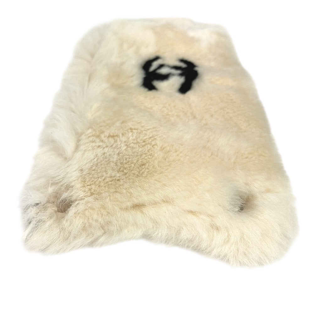 CHANEL ヴィンテージ CC ココマーク ロゴ ファー ラビット アクセサリー バングル ブレスレット ファー ユニセックス ブラック