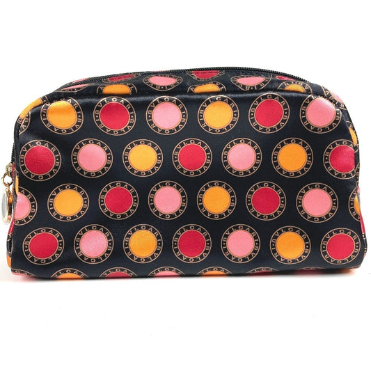 BVLGARI PARFUMS All-Over Logo Makeup Pouch Cosmetic Pouch Clutch Bag Pouch Polyester Unisex Black