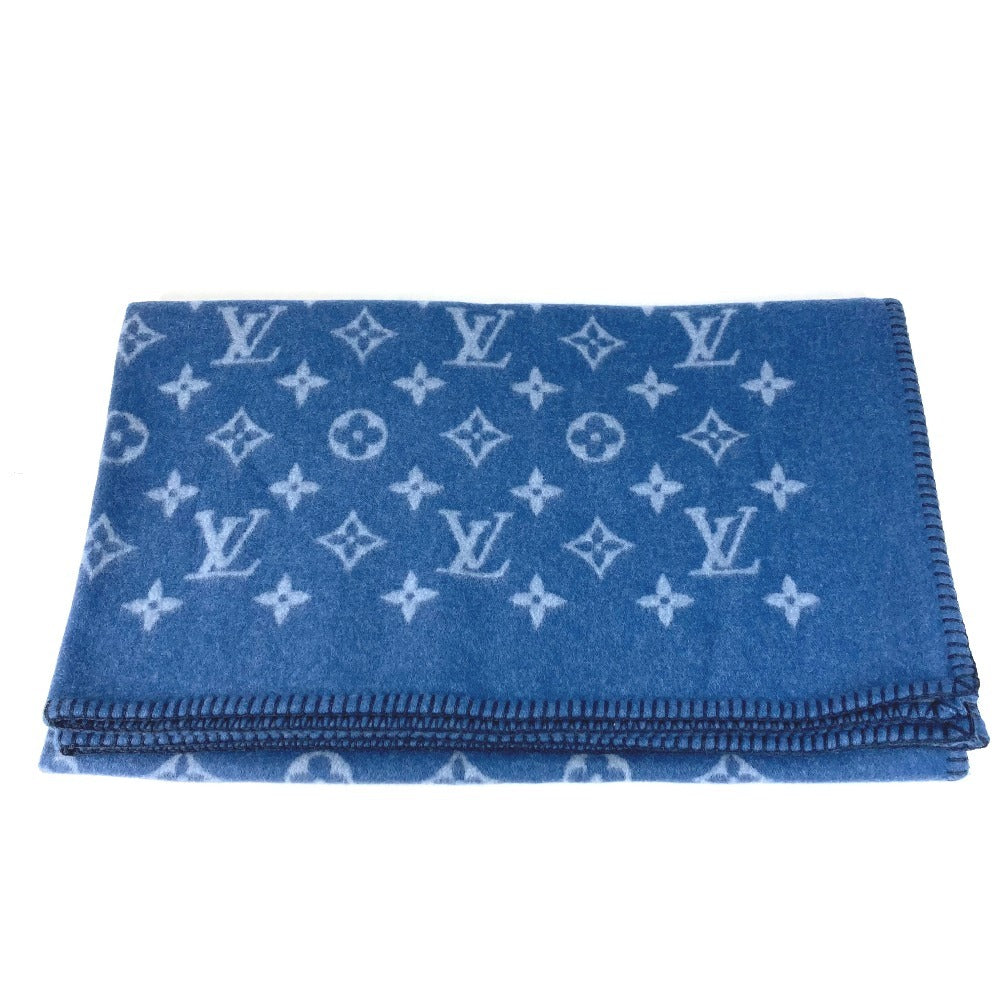 LOUIS VUITTON M75689 Monogram Logo Blanket Interior Blanket Wool Unisex Blue