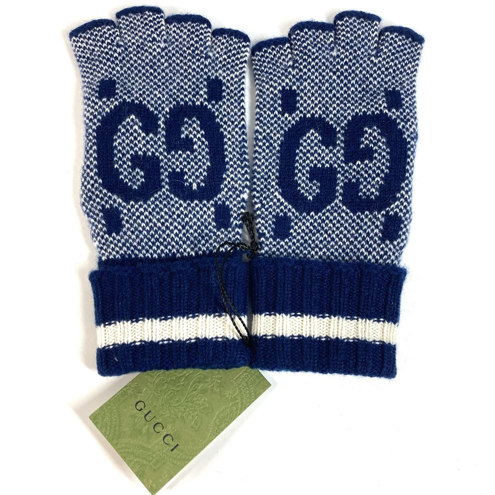 GUCCI 726586 Logo GG Fingerless Gloves Accessories Knit Gloves Cashmere Women's Navy