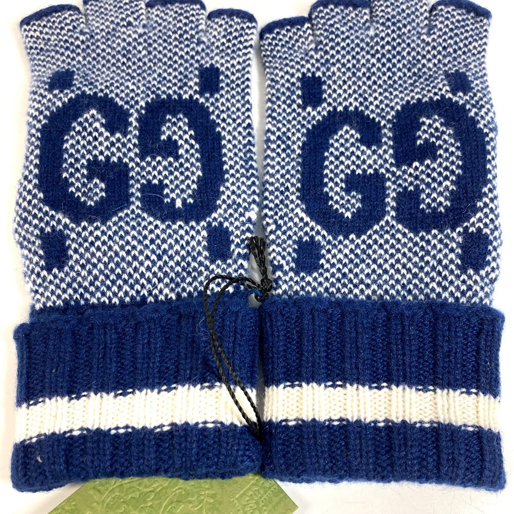GUCCI 726586 Logo GG Fingerless Gloves Accessories Knit Gloves Cashmere Women's Navy