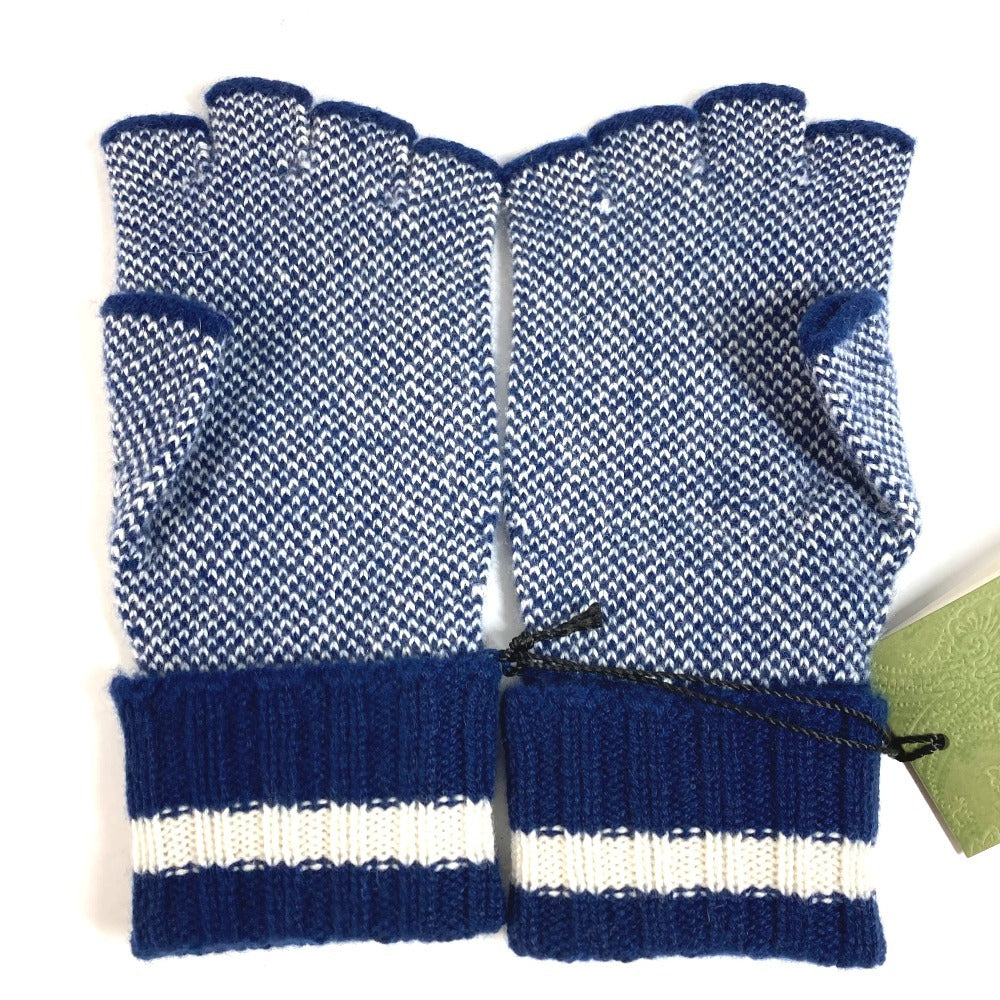 GUCCI 726586 Logo GG Fingerless Gloves Accessories Knit Gloves Cashmere Women's Navy