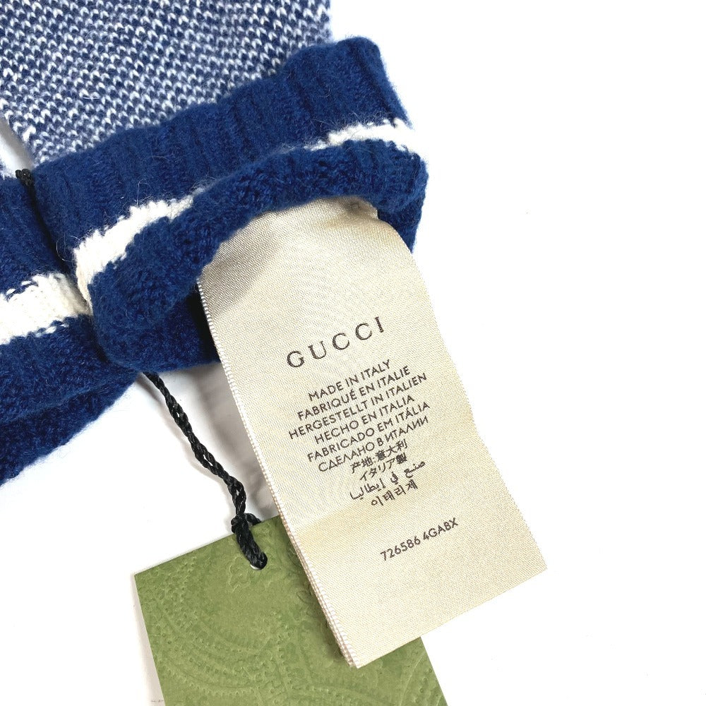 GUCCI 726586 ロゴ GG フィンガーレス グローブ アクセサリー ニット 手袋 カシミヤ レディース ネイビー