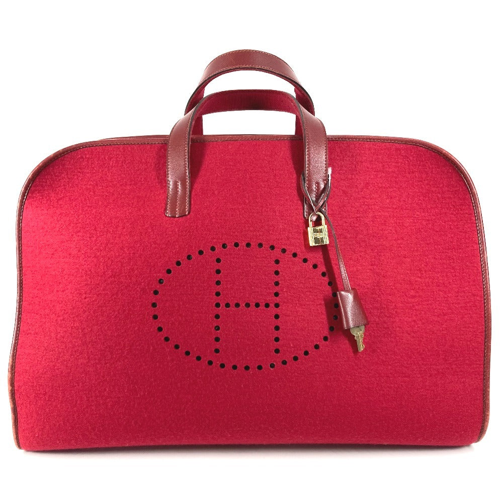 HERMES H-Punching Logo Hoodie Travel Bag, Felt Boston Bag, Unisex, Red