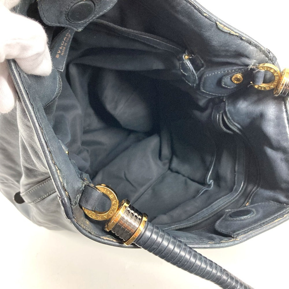 BVLGARI B-ZERO1 ビーゼロ1 ロゴ 肩掛け トートバッグ カバン ショルダーバッグ レザー ユニセックス ネイビー