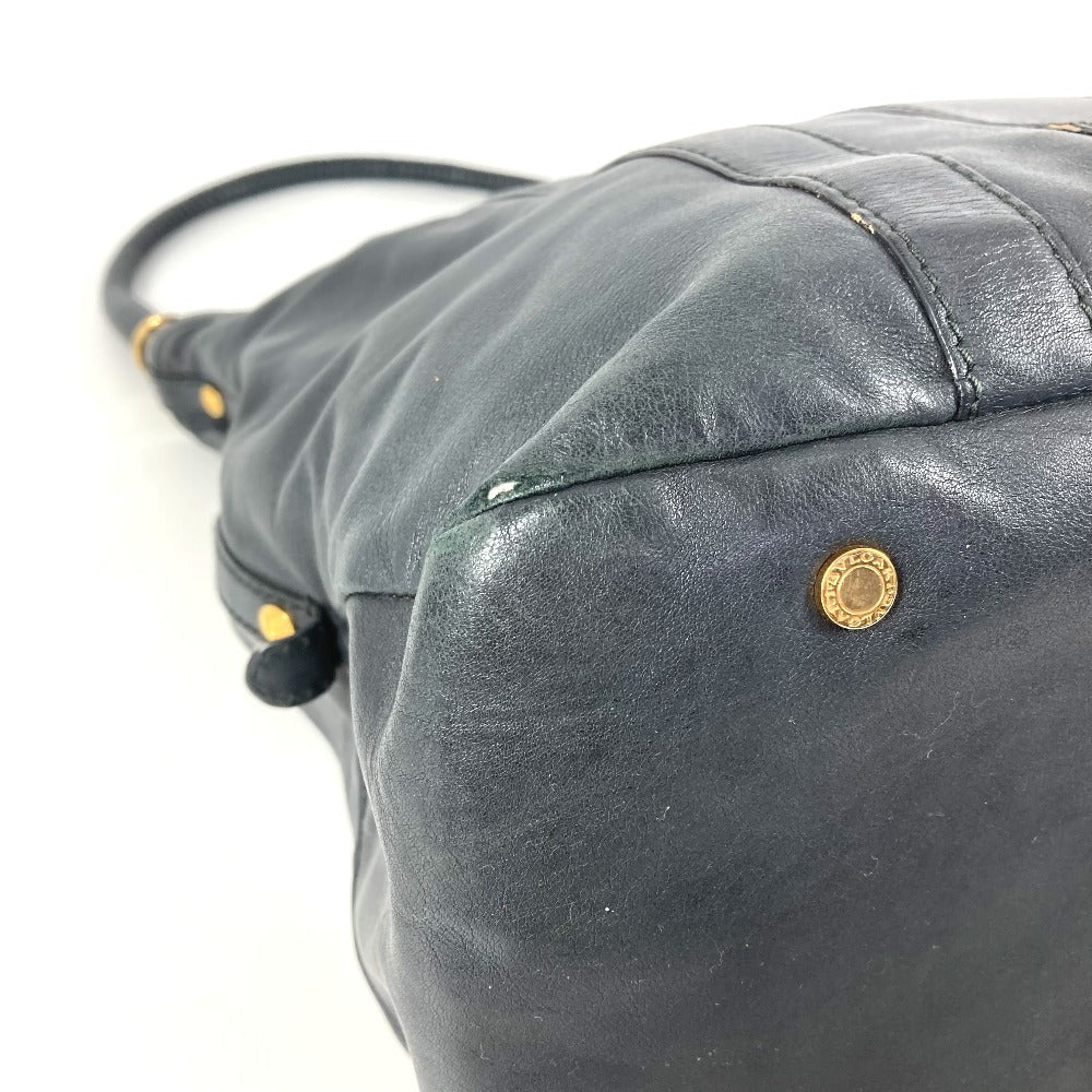 BVLGARI B-ZERO1 ビーゼロ1 ロゴ 肩掛け トートバッグ カバン ショルダーバッグ レザー ユニセックス ネイビー