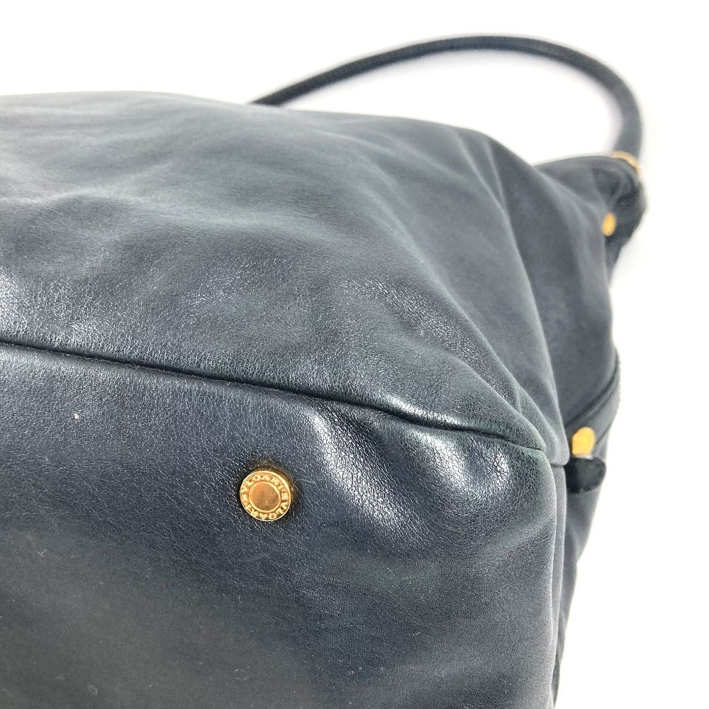 BVLGARI B-ZERO1 ビーゼロ1 ロゴ 肩掛け トートバッグ カバン ショルダーバッグ レザー ユニセックス ネイビー