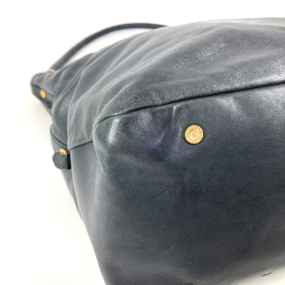 BVLGARI B-ZERO1 ビーゼロ1 ロゴ 肩掛け トートバッグ カバン ショルダーバッグ レザー ユニセックス ネイビー