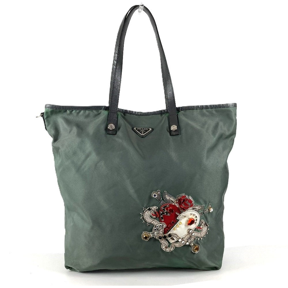 PRADA B4605C スネーク ヘビ 蛇 トライアングルロゴ 三角ロゴ プレート ショルダーバッグ カバン 肩掛け トートバッグ レザー/ナイロン ユニセックス グレー系