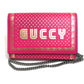 GUCCI 524967 GUCCY Logo Chain Wallet Bag, 2-Way Long Wallet, Leather, Women's, Pink/Gold