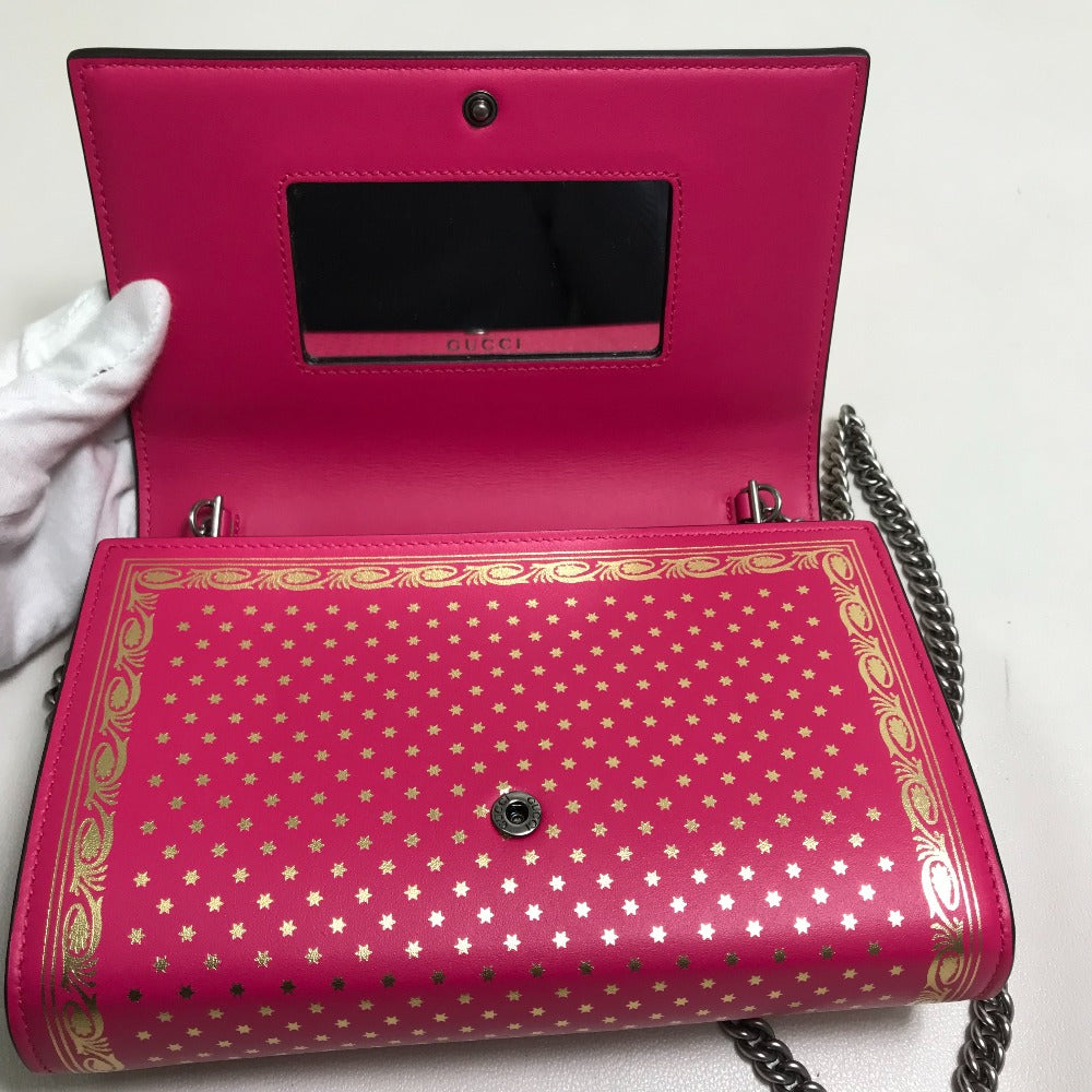 GUCCI 524967 GUCCY Logo Chain Wallet Bag, 2-Way Long Wallet, Leather, Women's, Pink/Gold