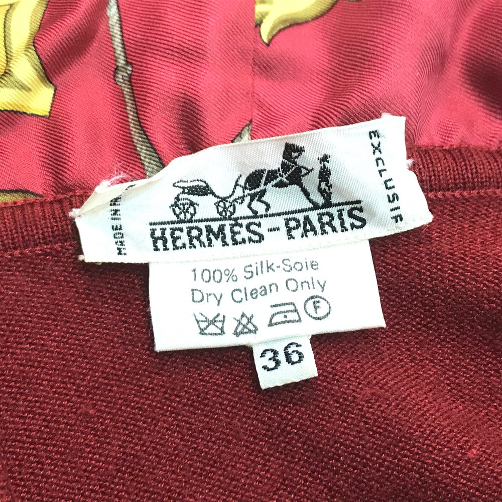 HERMES トップス シャツ 総柄 フード付き シルク切り替えニット アパレル ジャケット ニット カシミヤ レディース レッド レッド×イエロー - brandshop-reference