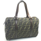 FENDI Zucca FF Pattern Mini Boston Bag Handbag Canvas/Leather Women's Brown