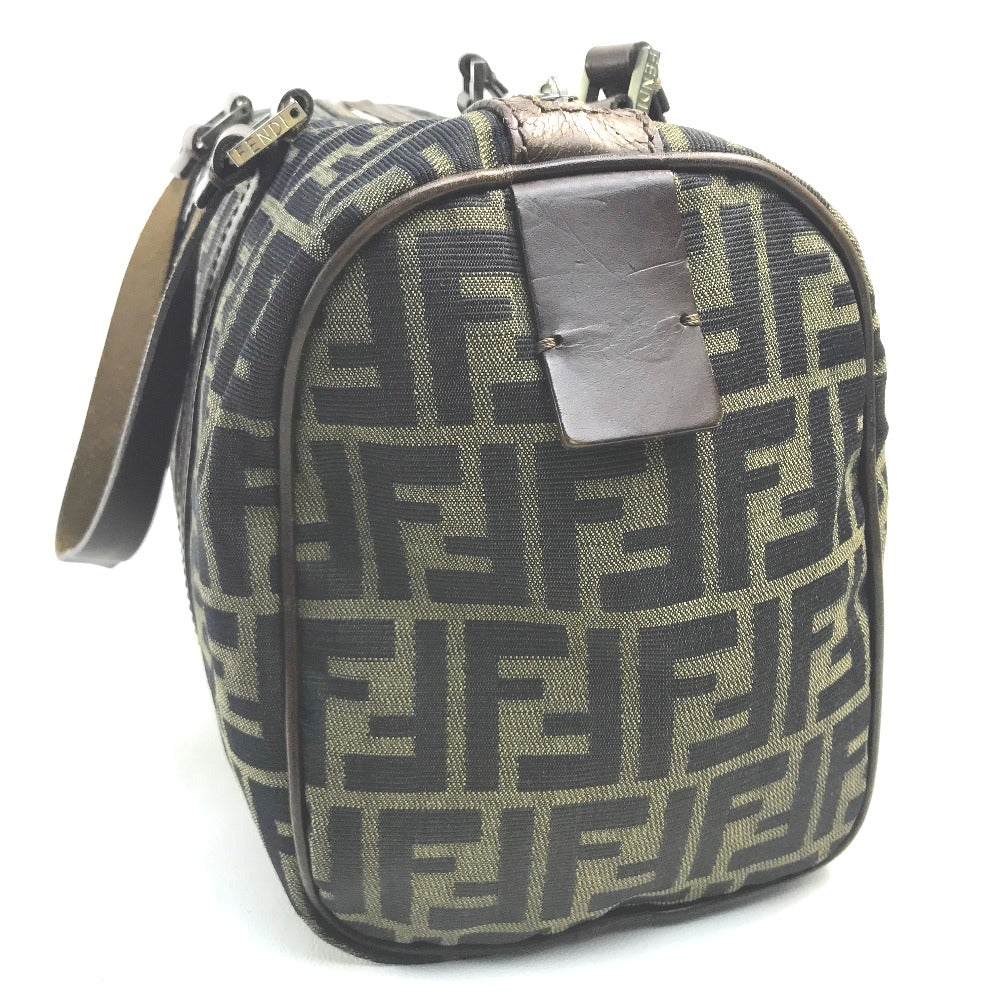 FENDI Zucca FF Pattern Mini Boston Bag Handbag Canvas/Leather Women's Brown