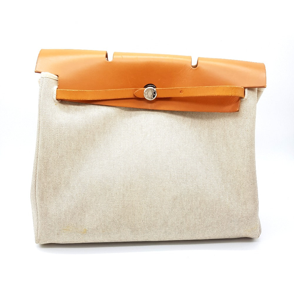 HERMES 2-Way Handbag, Air Bag MM, Shoulder Bag, Toile Officier Leather, Women's, Brown, Brown and Natural