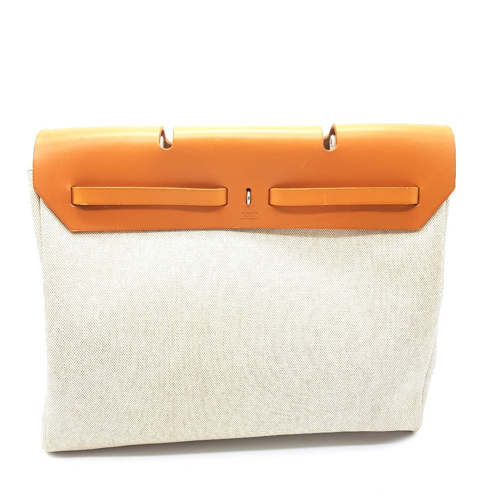 HERMES 2-Way Handbag, Air Bag MM, Shoulder Bag, Toile Officier Leather, Women's, Brown, Brown and Natural