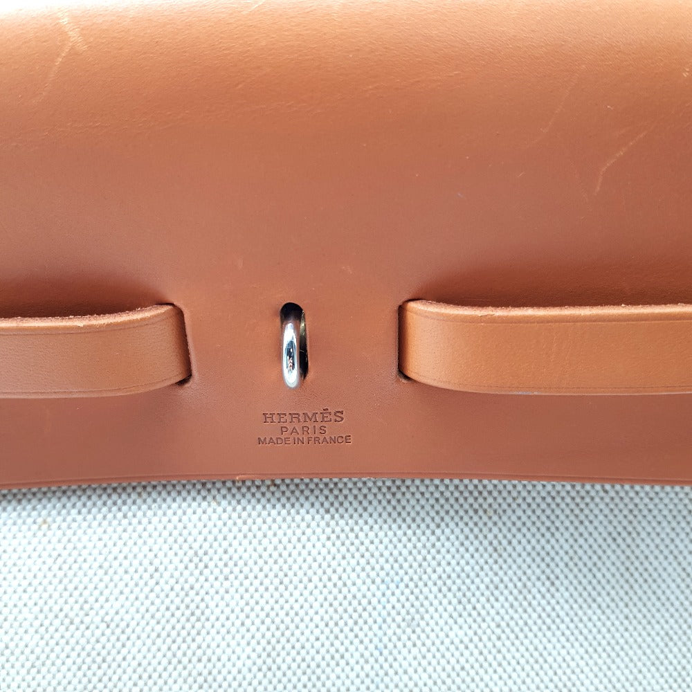 HERMES 2-Way Handbag, Air Bag MM, Shoulder Bag, Toile Officier Leather, Women's, Brown, Brown and Natural
