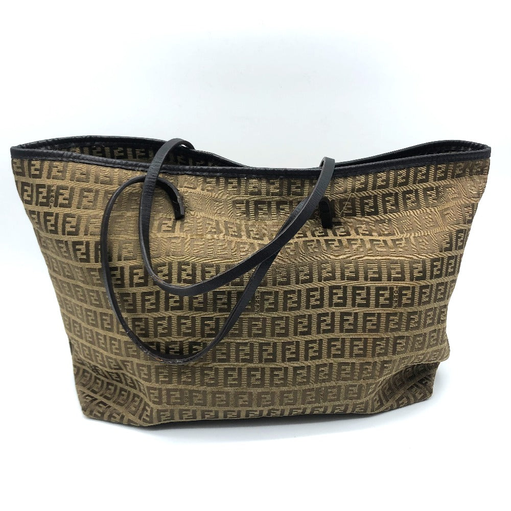 FENDI FF logo Zucca print Zucchino shoulder tote bag in canvas/leather, women's, beige, beige and brown.