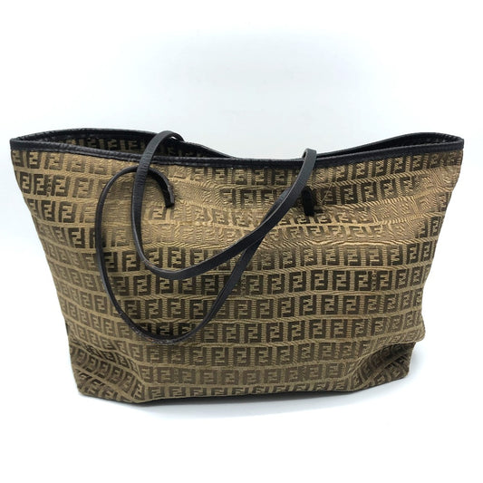 FENDI FF logo Zucca print Zucchino shoulder tote bag in canvas/leather, women's, beige, beige and brown.