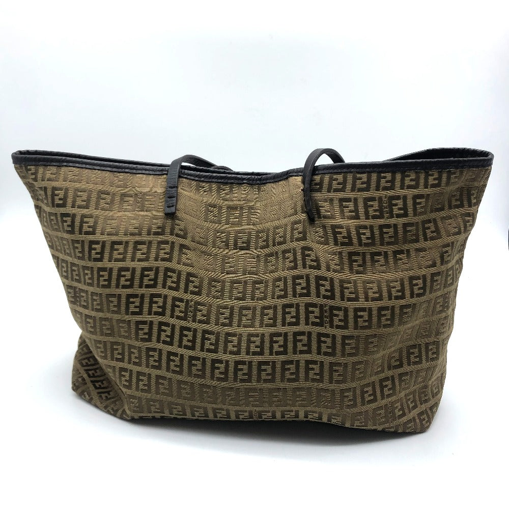 FENDI FF logo Zucca print Zucchino shoulder tote bag in canvas/leather, women's, beige, beige and brown.