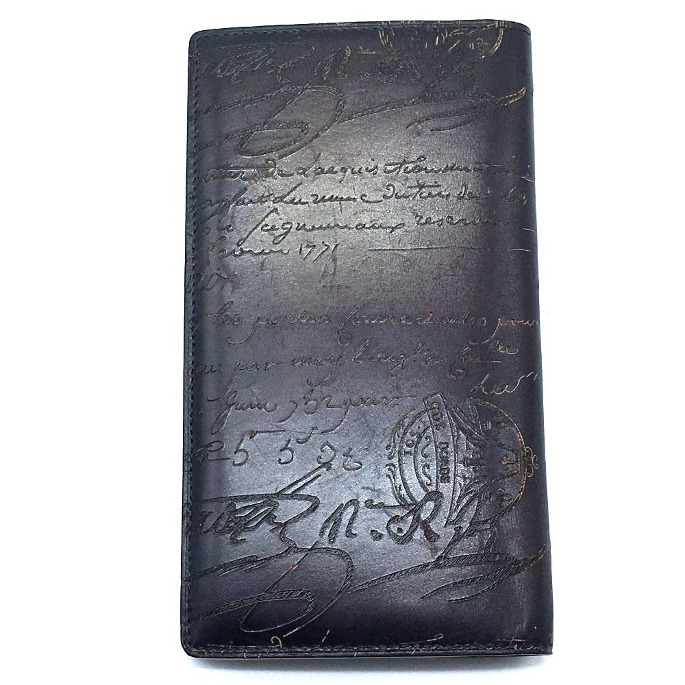Berluti Calligraphy Ebene Long Wallet, Leather Accessory, Long Wallet, Bifold Wallet, Men's, Purple, Dark Purple x Black